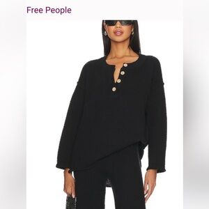 Free People Black Henley Sweatshirt